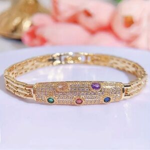 Luxury Gold Plated Bracelet with Multicolor Round Synthetic Cubic Zirconia